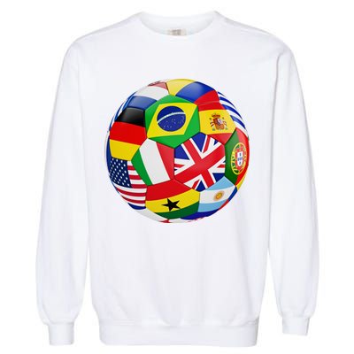 Cool Soccer Ball With World Flags Garment-Dyed Sweatshirt