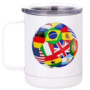 Cool Soccer Ball With World Flags 12 oz Stainless Steel Tumbler Cup