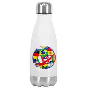 Cool Soccer Ball With World Flags Stainless Steel Insulated Water Bottle