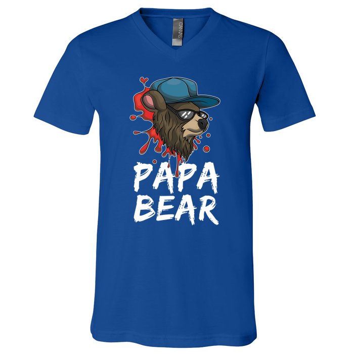 Cool Sunglasses Bear Daddy Animal Family Dad Papa Bear Gift V-Neck T-Shirt