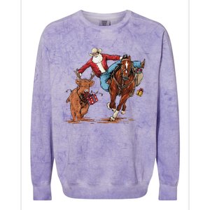 Cowboy Santa Bulldogging Christmas Xmas Colorblast Crewneck Sweatshirt