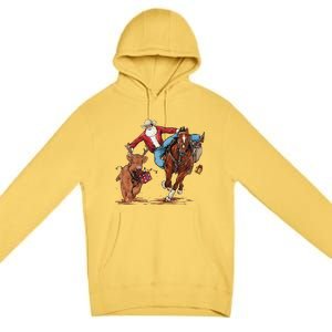 Cowboy Santa Bulldogging Christmas Xmas Premium Pullover Hoodie