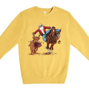 Cowboy Santa Bulldogging Christmas Xmas Premium Crewneck Sweatshirt