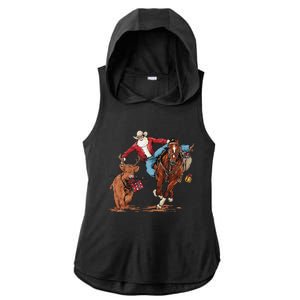 Cowboy Santa Bulldogging Christmas Xmas Ladies PosiCharge Tri-Blend Wicking Draft Hoodie Tank