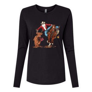 Cowboy Santa Bulldogging Christmas Xmas Womens Cotton Relaxed Long Sleeve T-Shirt