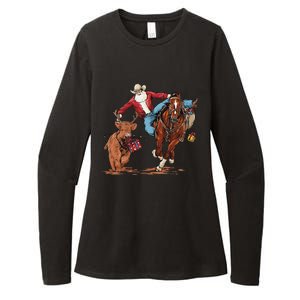 Cowboy Santa Bulldogging Christmas Xmas Womens CVC Long Sleeve Shirt