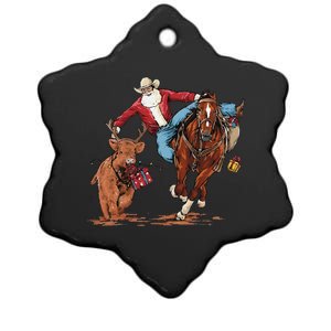 Cowboy Santa Bulldogging Christmas Xmas Ceramic Star Ornament