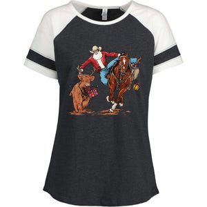 Cowboy Santa Bulldogging Christmas Xmas Enza Ladies Jersey Colorblock Tee