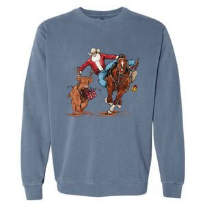 Cowboy Santa Bulldogging Christmas Xmas Garment-Dyed Sweatshirt