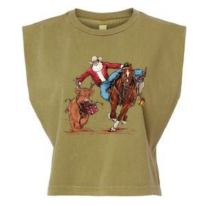 Cowboy Santa Bulldogging Christmas Xmas Garment-Dyed Women's Muscle Tee