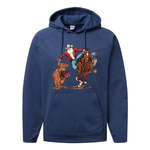 Cowboy Santa Bulldogging Christmas Xmas Performance Fleece Hoodie