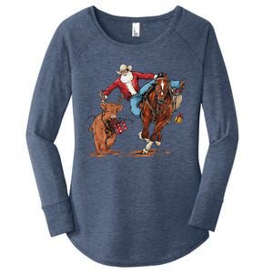 Cowboy Santa Bulldogging Christmas Xmas Women's Perfect Tri Tunic Long Sleeve Shirt