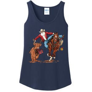 Cowboy Santa Bulldogging Christmas Xmas Ladies Essential Tank