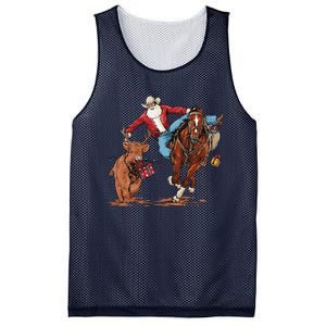 Cowboy Santa Bulldogging Christmas Xmas Mesh Reversible Basketball Jersey Tank