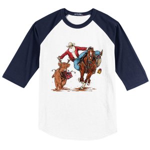 Cowboy Santa Bulldogging Christmas Xmas Baseball Sleeve Shirt