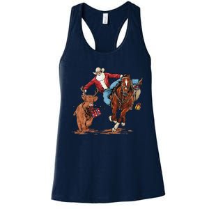 Cowboy Santa Bulldogging Christmas Xmas Women's Racerback Tank