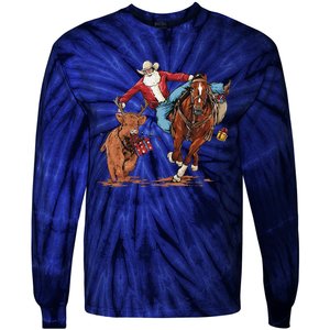 Cowboy Santa Bulldogging Christmas Xmas Tie-Dye Long Sleeve Shirt