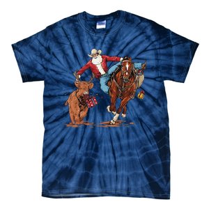 Cowboy Santa Bulldogging Christmas Xmas Tie-Dye T-Shirt