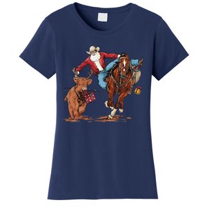 Cowboy Santa Bulldogging Christmas Xmas Women's T-Shirt