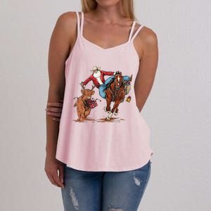 Cowboy Santa Bulldogging Christmas Xmas Women's Strappy Tank