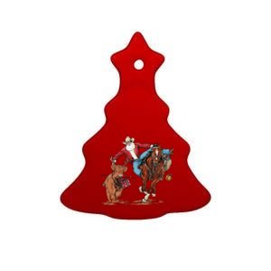 Cowboy Santa Bulldogging Christmas Xmas Ceramic Tree Ornament