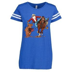 Cowboy Santa Bulldogging Christmas Xmas Enza Ladies Jersey Football T-Shirt