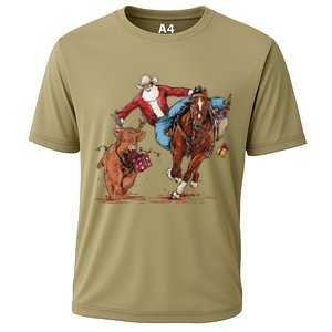 Cowboy Santa Bulldogging Christmas Xmas Cooling Performance Crew T-Shirt