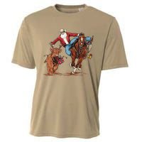 Cowboy Santa Bulldogging Christmas Xmas Cooling Performance Crew T-Shirt