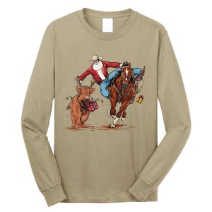 Cowboy Santa Bulldogging Christmas Xmas Long Sleeve Shirt