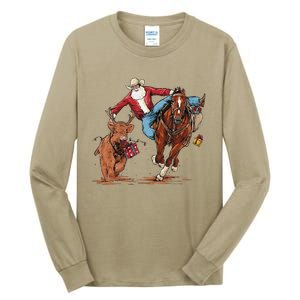 Cowboy Santa Bulldogging Christmas Xmas Tall Long Sleeve T-Shirt