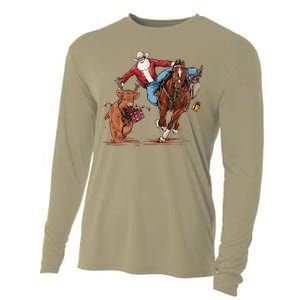 Cowboy Santa Bulldogging Christmas Xmas Cooling Performance Long Sleeve Crew