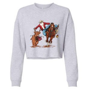 Cowboy Santa Bulldogging Christmas Xmas Cropped Pullover Crew