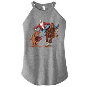 Cowboy Santa Bulldogging Christmas Xmas Women's Perfect Tri Rocker Tank