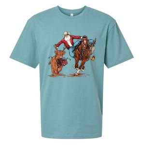 Cowboy Santa Bulldogging Christmas Xmas Sueded Cloud Jersey T-Shirt