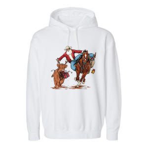 Cowboy Santa Bulldogging Christmas Xmas Garment-Dyed Fleece Hoodie