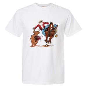 Cowboy Santa Bulldogging Christmas Xmas Garment-Dyed Heavyweight T-Shirt