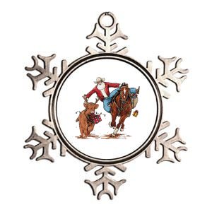 Cowboy Santa Bulldogging Christmas Xmas Metallic Star Ornament