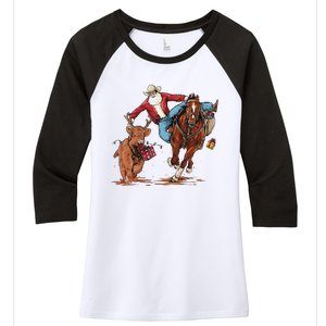 Cowboy Santa Bulldogging Christmas Xmas Women's Tri-Blend 3/4-Sleeve Raglan Shirt