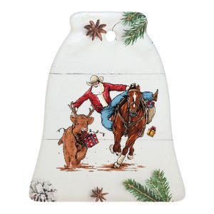 Cowboy Santa Bulldogging Christmas Xmas Ceramic Bell Ornament