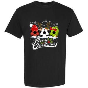 Christmas Soccer Ball Santa Hat Elf Reindeer Funny Xmas Gift Garment-Dyed Heavyweight T-Shirt