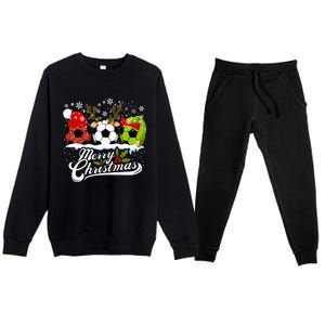 Christmas Soccer Ball Santa Hat Elf Reindeer Funny Xmas Gift Premium Crewneck Sweatsuit Set