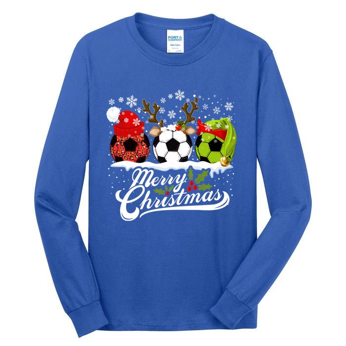 Christmas Soccer Ball Santa Hat Elf Reindeer Funny Xmas Gift Tall Long Sleeve T-Shirt