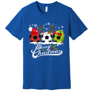 Christmas Soccer Ball Santa Hat Elf Reindeer Funny Xmas Gift Premium T-Shirt