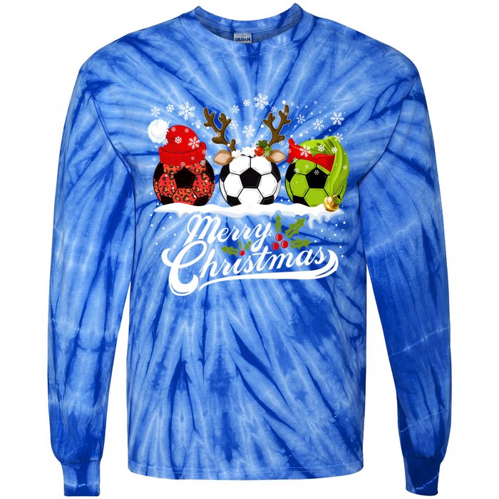 Christmas Soccer Ball Santa Hat Elf Reindeer Funny Xmas Gift Tie-Dye Long Sleeve Shirt