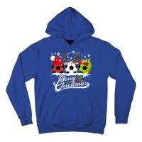 Christmas Soccer Ball Santa Hat Elf Reindeer Funny Xmas Gift Tall Hoodie