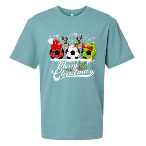 Christmas Soccer Ball Santa Hat Elf Reindeer Funny Xmas Gift Sueded Cloud Jersey T-Shirt