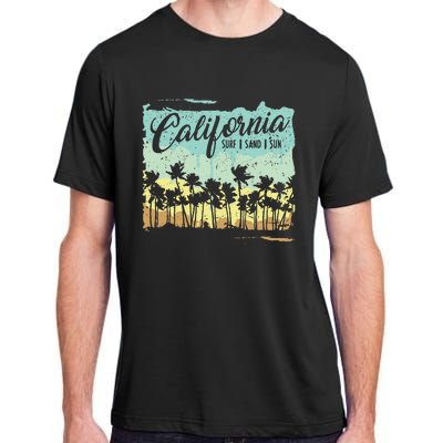 California Surfing Beach Summer Vintage Retro Surf Gift Adult ChromaSoft Performance T-Shirt