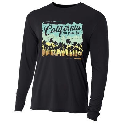 California Surfing Beach Summer Vintage Retro Surf Gift Cooling Performance Long Sleeve Crew