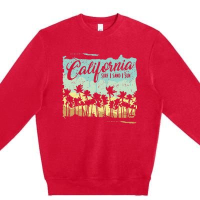 California Surfing Beach Summer Vintage Retro Surf Gift Premium Crewneck Sweatshirt