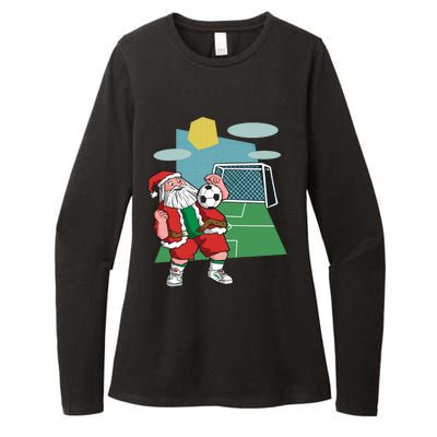 Christmas Soccer Ball Santa Hat Funny Sport Xmas Boys Gift Womens CVC Long Sleeve Shirt